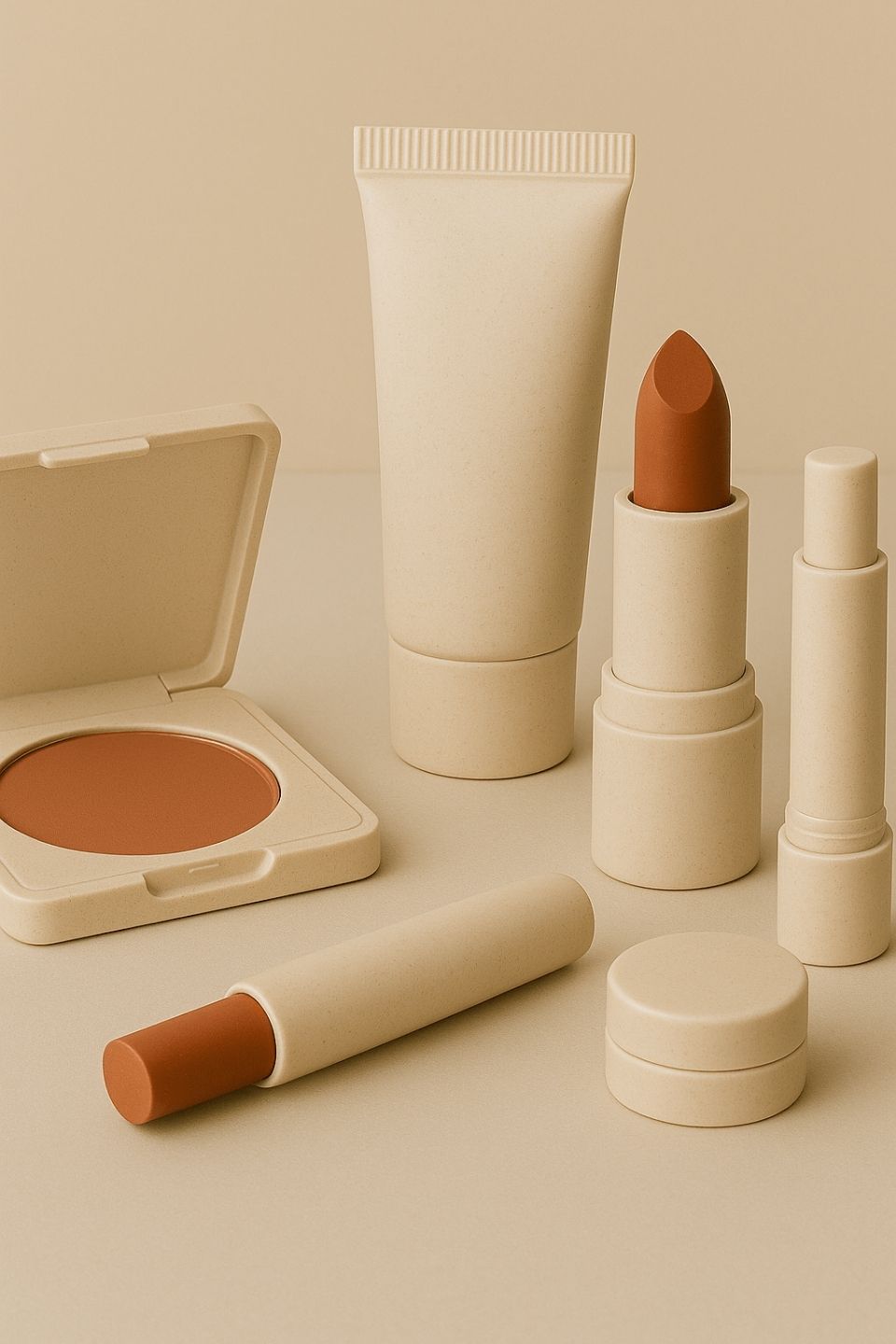Biopolymer cosmetics on beige background