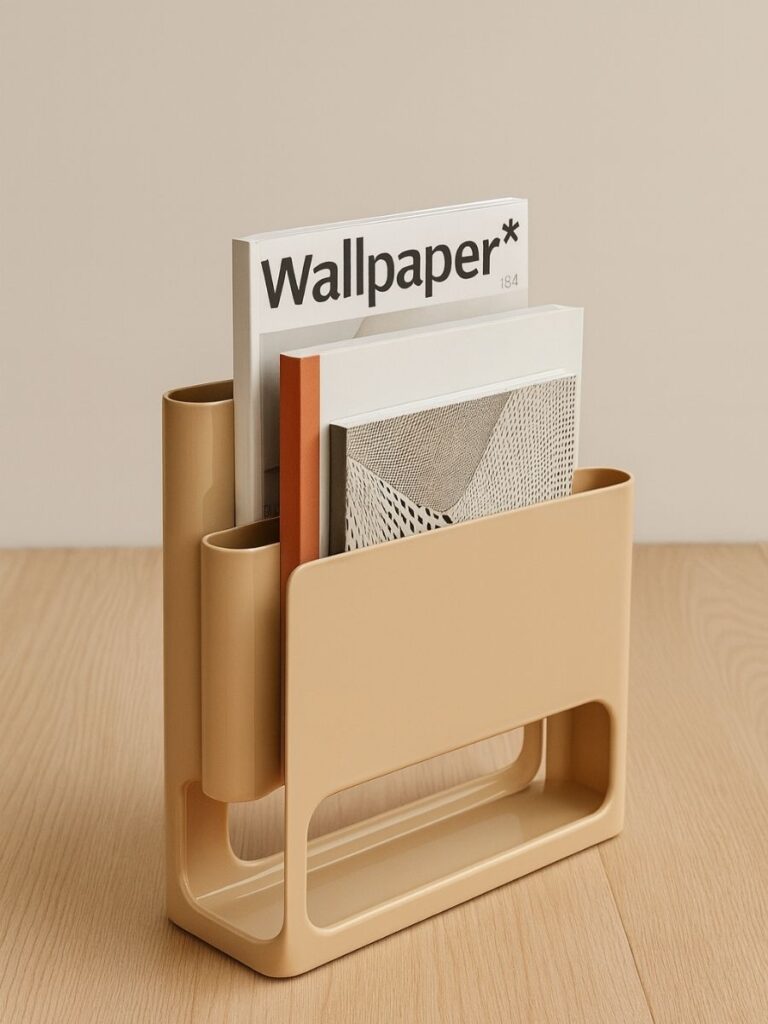 Rekrill biopolymer magazine-holder on blue background