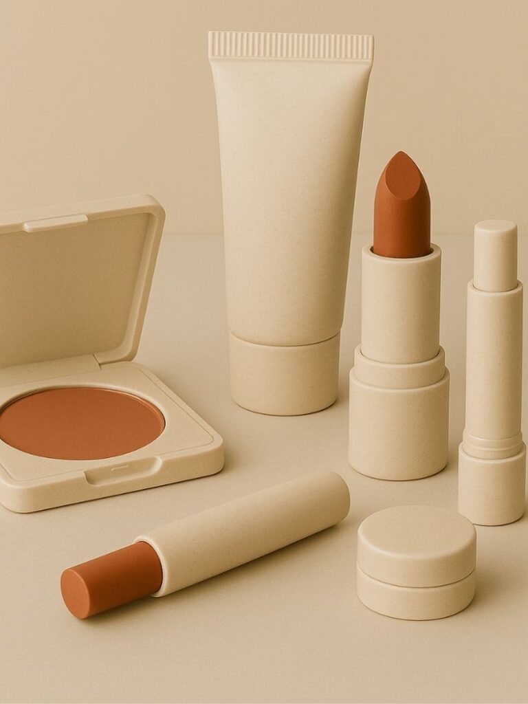 Close-up of bran biopolymer cosmetics packaging